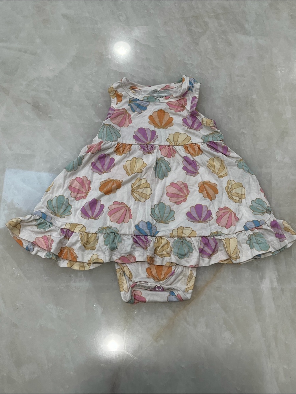 Posh Peanut White Shell-Print Dress gold foil with Pastel Shells